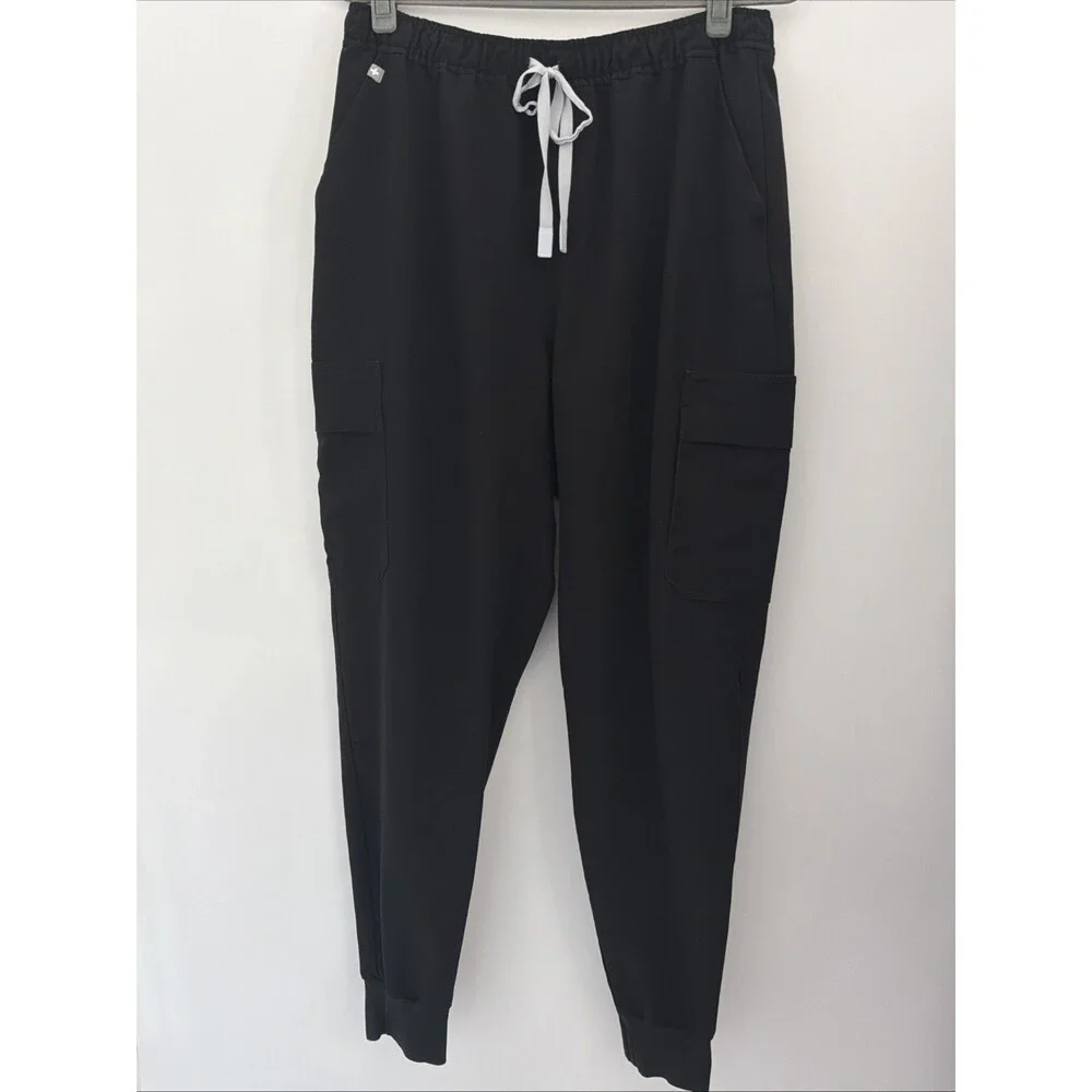 FIGS Tansen Cargo Joggers Scrub Pants Mens XL Black Drawstring Pockets Stretch